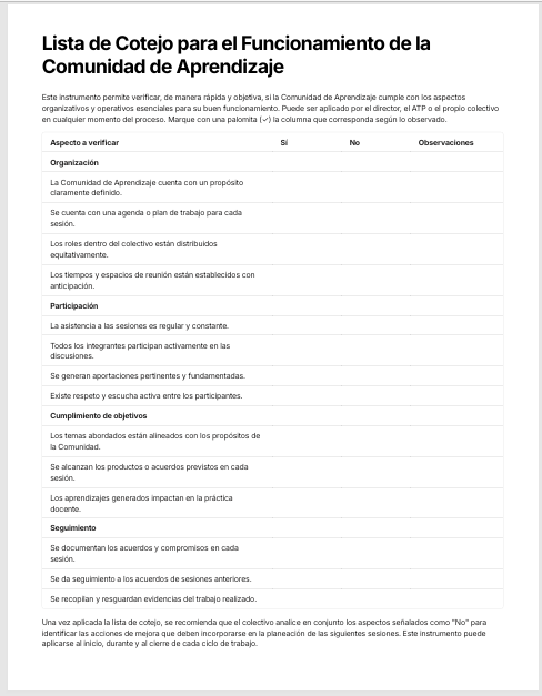 Instrumentos para el Seguimiento y Evaluación de Comunidades de Aprendizaje Editables en Word | Rúbricas, Listas de Cotejo e Indicadores para la Mejora Continua 3 Instrumentos para el Seguimiento y Evaluación de Comunidades de Aprendizaje Editables en Word | Rúbricas, Listas de Cotejo e Indicadores para la Mejora Continua - Image 3