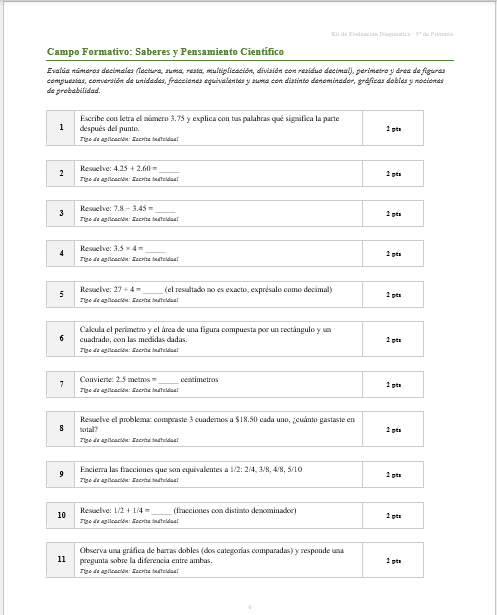 Kit de Evaluación Diagnóstica NEM 5° de Primaria 2026-2027 | 4 Herramientas para Evaluar y Atender el Rezago | Word y Excel Editable 3 Kit de Evaluación Diagnóstica NEM 5° de Primaria 2026-2027 | 4 Herramientas para Evaluar y Atender el Rezago | Word y Excel Editable - Image 3