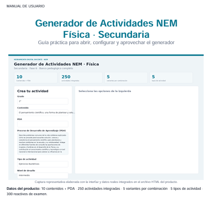 Generador de Actividades NEM Física 2° Grado Secundaria 2026-2027 | 5 Tipos de Actividad + Examen | Word Editable 3 Generador de Actividades NEM Física 2° Grado Secundaria 2026-2027 | 5 Tipos de Actividad + Examen | Word Editable - Image 3