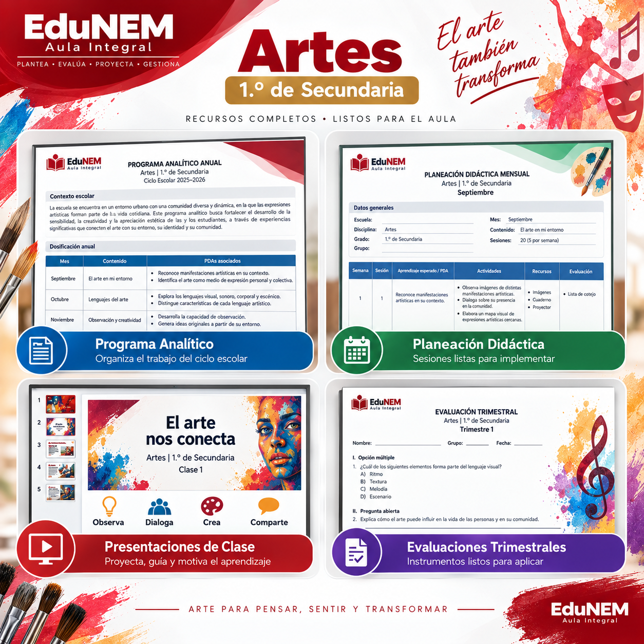 EduNEM Aula Integral Artes 1.º de Secundaria | Planeaciones, Clases y Evaluaciones NEM 2026-2027 3 EduNEM Aula Integral Artes 1.º de Secundaria | Planeaciones, Clases y Evaluaciones NEM 2026-2027 - Imagen 3