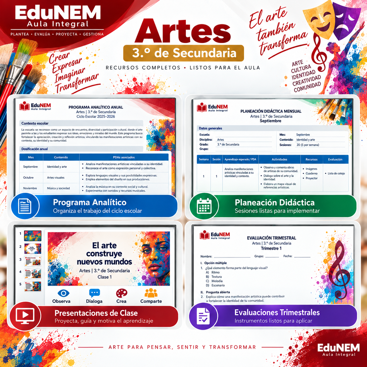 EduNEM Aula Integral Artes 3.º de Secundaria | Planeaciones, Clases y Evaluaciones NEM 2026-2027 3 EduNEM Aula Integral Artes 3.º de Secundaria | Planeaciones, Clases y Evaluaciones NEM 2026-2027 - Imagen 3