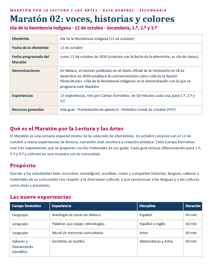 Efemérides y Maratón por la Lectura y las Artes Octubre 2026-2027 | Secundaria 1.º, 2.º y 3.º Grado 3 Efemérides y Maratón por la Lectura y las Artes Octubre 2026-2027 | Secundaria 1.º, 2.º y 3.º Grado - Imagen 3