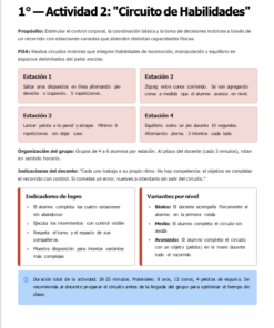 Hoja de instrucciones para una actividad de educación física titulada 