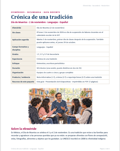 Efemérides Noviembre y Maratón por la Lectura y las Artes 2026-2027 | Secundaria: lectura, pensamiento crítico y expresión artística 4 Efemérides Noviembre y Maratón por la Lectura y las Artes 2026-2027 | Secundaria: lectura, pensamiento crítico y expresión artística - Imagen 4