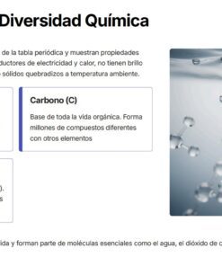 Química 3: Programa Analítico, Planeaciones y Recursos Didácticos 12 Primer plano de burbujas de aire ascendentes en el agua, junto a cuadros de texto que describen la diversidad química de los no metales -oxígeno, nitrógeno y carbono- y sus funciones esenciales en los procesos vitales.