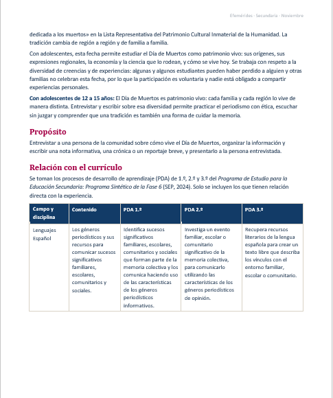 Efemérides Noviembre y Maratón por la Lectura y las Artes 2026-2027 | Secundaria: lectura, pensamiento crítico y expresión artística 5 Efemérides Noviembre y Maratón por la Lectura y las Artes 2026-2027 | Secundaria: lectura, pensamiento crítico y expresión artística - Imagen 5