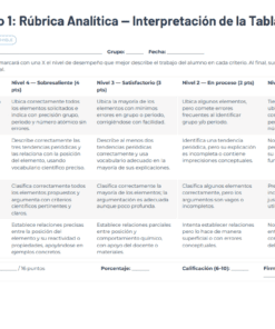 Tabla de rúbrica analítica titulada 