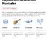 Kit Didáctico para Explorar los Sonidos y las Canciones Preescolar - Word, PowerPoint y PDF 9 Tarjetas imprimibles de instrumentos musicales para niños: tambor, guitarra, trompeta y maracas, con etiquetas y líneas de corte.