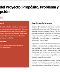 Captura de pantalla de un esquema de proyecto en español. Los títulos de las secciones son 