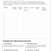 Cuadernos de Cierre, Recuperación y Reforzamiento 1° Telesecundaria | Material Digital NEM 12 Formulario de seguimiento docente con tabla de evaluación del alumno y sección para preguntas de reflexión.