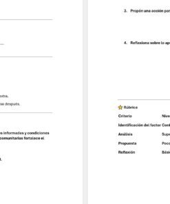 Integración Curricular 3: Programa Analítico, Planeaciones y Recursos Didácticos 13 Captura de pantalla de un examen en español sobre salud y bienestar. Incluye instrucciones para el alumno, un texto de estudio de caso, preguntas de análisis y mejora, y una rúbrica para evaluar la claridad, el análisis, las propuestas y la reflexión.