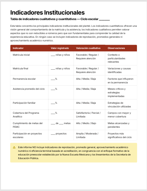 Informe de Evaluación Institucional y Rendición de Cuentas Preescolar Ciclo 2025-2026 NEM | Basado en Programa Analítico y PEMC – Word Editable 7 Informe de Evaluación Institucional y Rendición de Cuentas Preescolar Ciclo 2025-2026 NEM | Basado en Programa Analítico y PEMC – Word Editable - Image 7