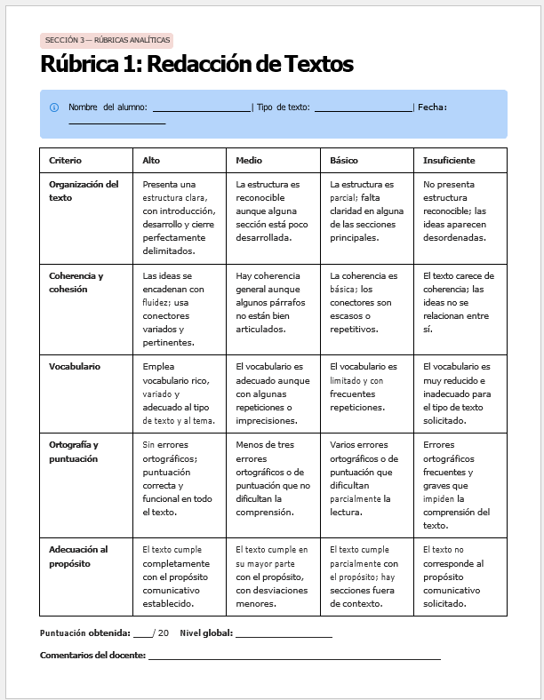 Evaluación Diagnóstica y Nivelación – Español 1° Secundaria | NEM 2026-2027 | Examen, Planeación, Actividades y Presentación Editable 7 Evaluación Diagnóstica y Nivelación – Español 1° Secundaria | NEM 2026-2027 | Examen, Planeación, Actividades y Presentación Editable - Image 7