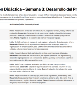 Una tabla que detalla el plan de clase para la semana 3: 