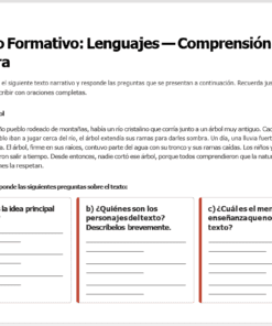Una actividad de comprensión lectora en español que muestra un cuento titulado 