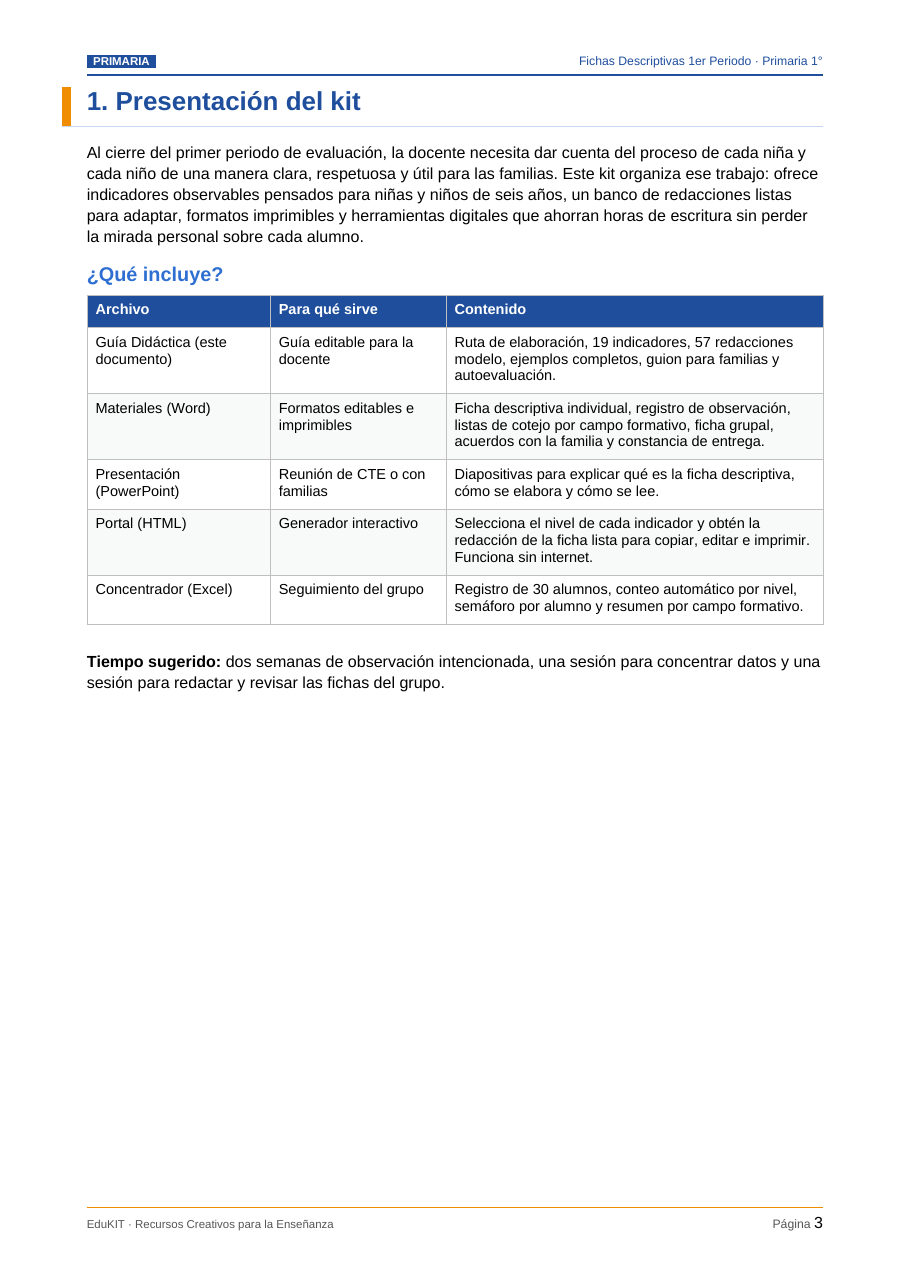 EduKIT Fichas Descriptivas 1er Periodo · 1° Primaria | Evaluación Formativa 2 EduKIT Fichas Descriptivas 1er Periodo · 1° Primaria | Evaluación Formativa - Imagen 2
