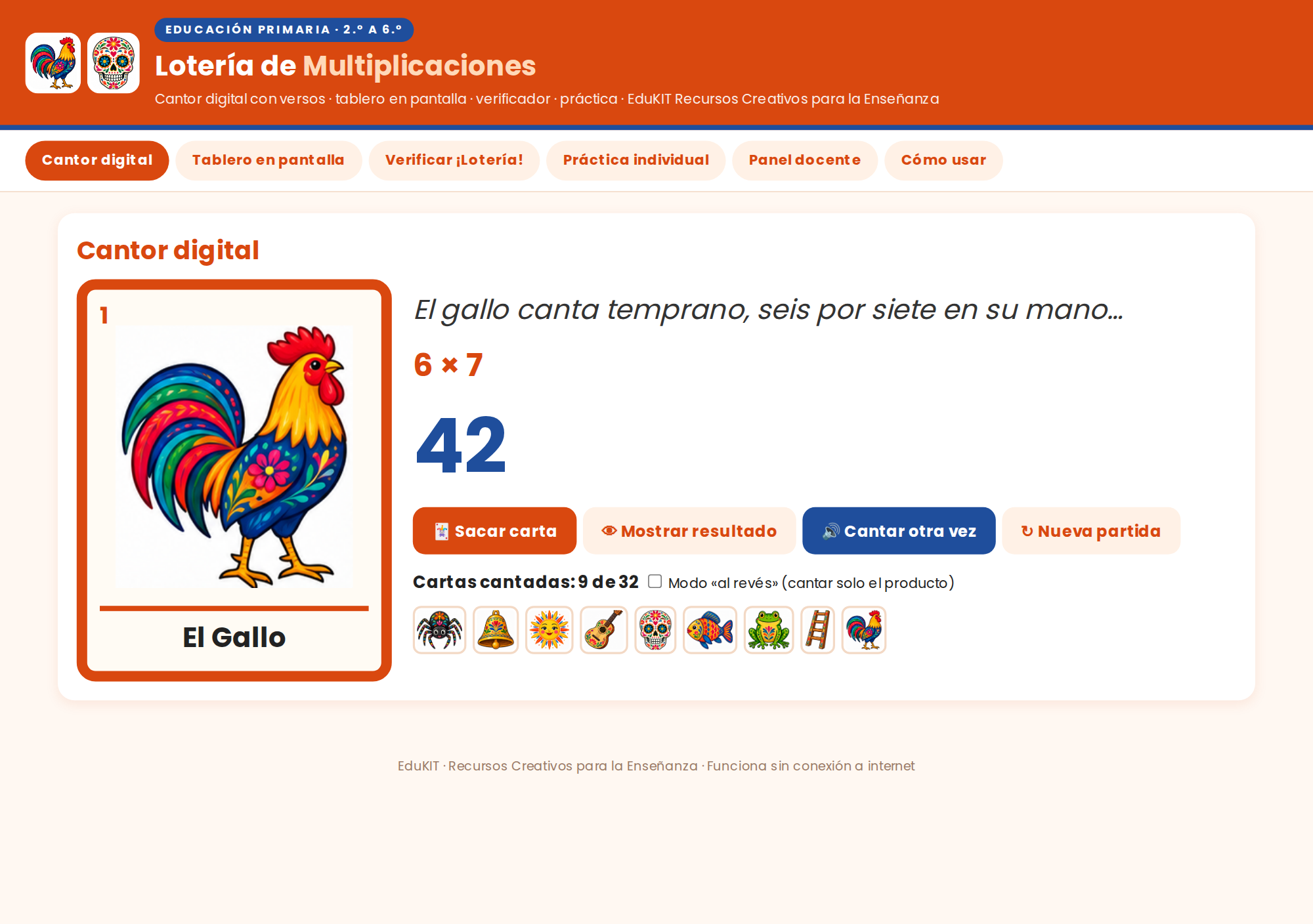 EduKIT Lotería de Multiplicaciones para Primaria | 32 Cartas, 20 Tableros y Cantor Digital 2 EduKIT Lotería de Multiplicaciones para Primaria | 32 Cartas, 20 Tableros y Cantor Digital - Imagen 2