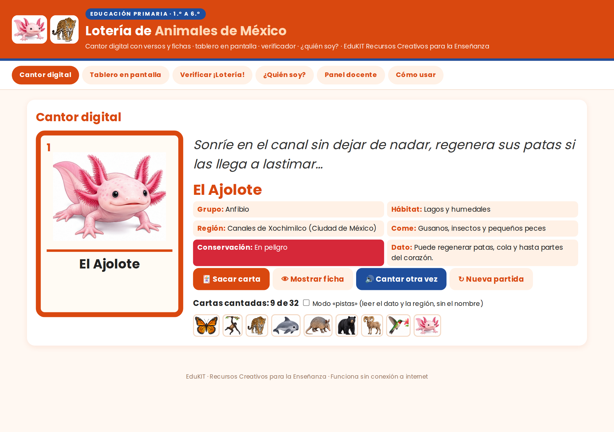 EduKIT Lotería de Animales de México para Primaria | 32 Animales, 20 Tableros y Portal Interactivo 2 EduKIT Lotería de Animales de México para Primaria | 32 Animales, 20 Tableros y Portal Interactivo - Imagen 2