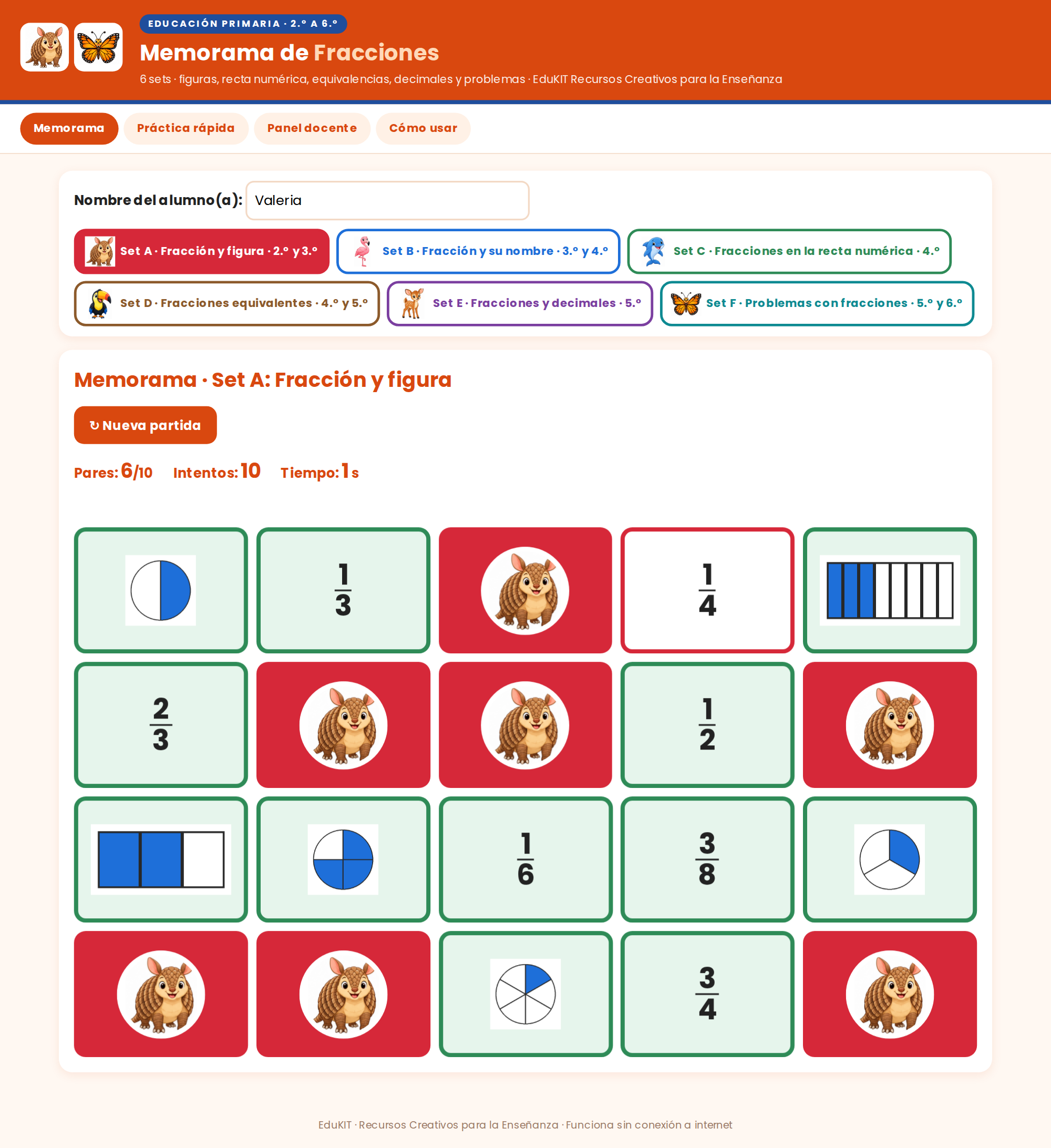 EduKIT Memorama de Fracciones para Primaria | 120 Tarjetas, 6 Sets y Portal Digital con Audio 2 EduKIT Memorama de Fracciones para Primaria | 120 Tarjetas, 6 Sets y Portal Digital con Audio - Imagen 2