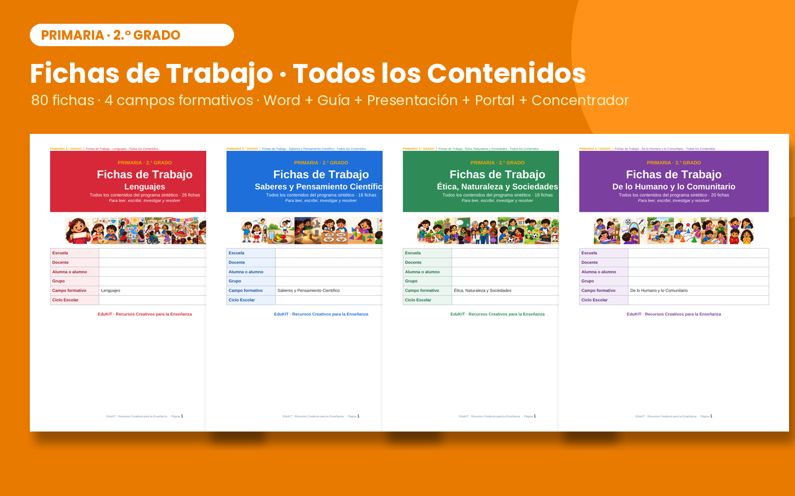 Fichas de Trabajo para Primaria 2.° Grado | 80 Fichas de los 4 Campos Formativos y Todos los Contenidos 2 Fichas de Trabajo para Primaria 2.° Grado | 80 Fichas de los 4 Campos Formativos y Todos los Contenidos - Imagen 2