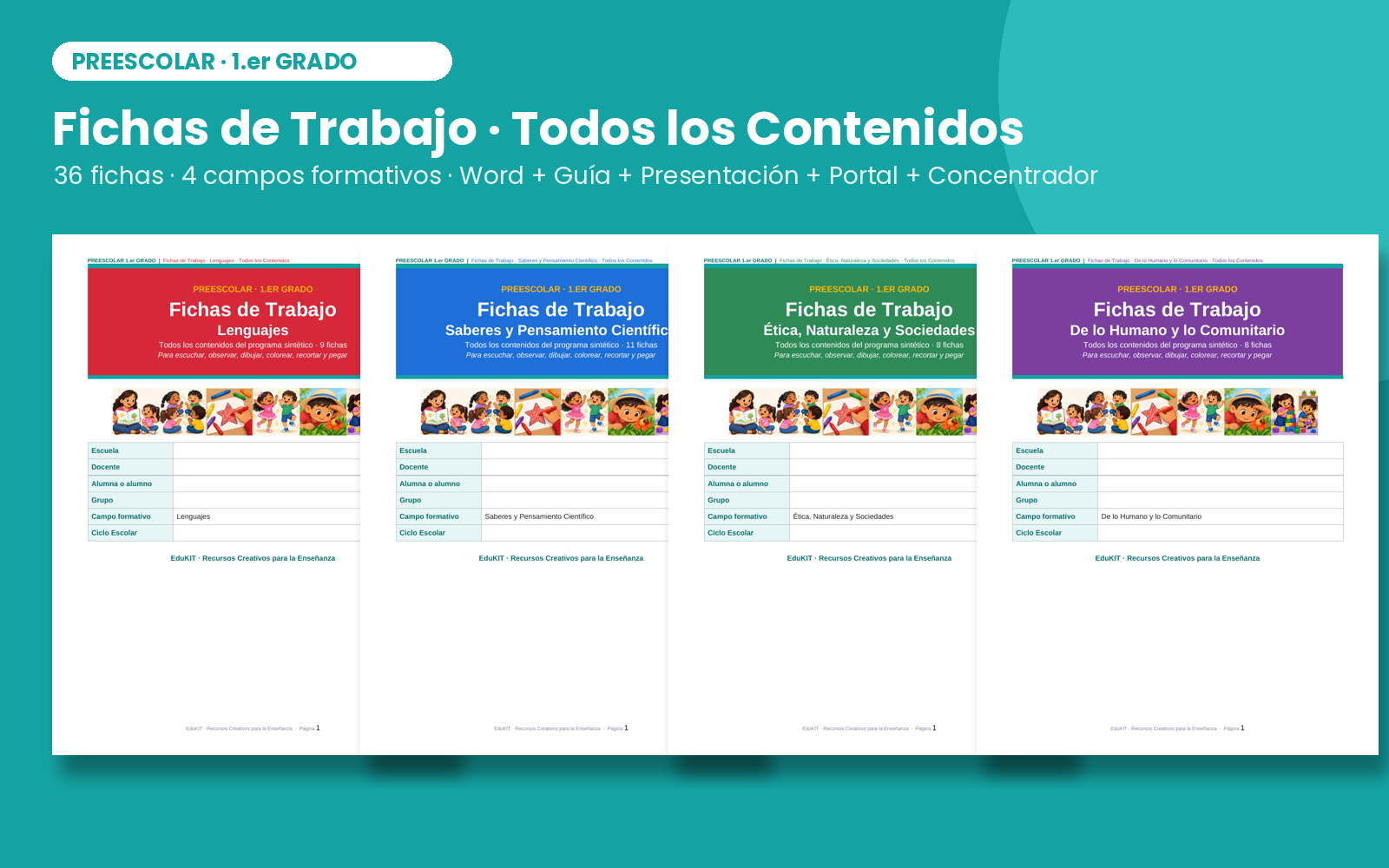 Fichas de Trabajo Preescolar 1° | 36 Fichas Imprimibles, 108 Actividades y Portal Proyectable · Todos los Contenidos NEM 2 Fichas de Trabajo Preescolar 1° | 36 Fichas Imprimibles, 108 Actividades y Portal Proyectable · Todos los Contenidos NEM - Imagen 2