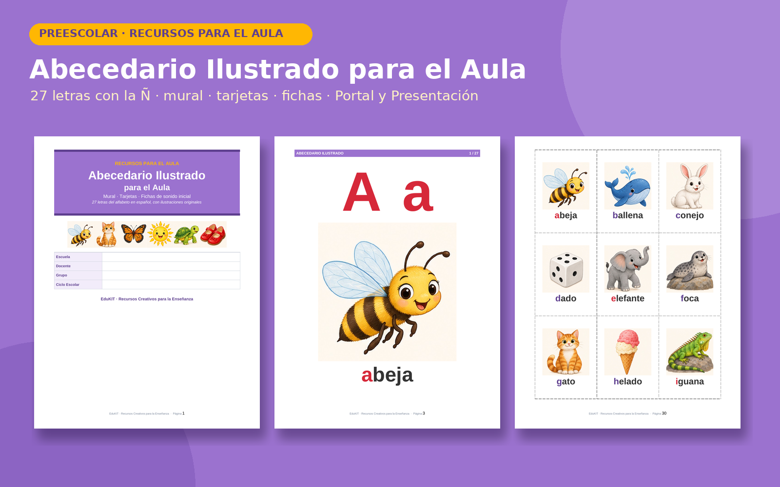 Abecedario Ilustrado para Preescolar y Primaria | 27 Carteles, 86 Tarjetas, 27 Fichas y 6 Juegos de Sonido Inicial 2 Abecedario Ilustrado para Preescolar y Primaria | 27 Carteles, 86 Tarjetas, 27 Fichas y 6 Juegos de Sonido Inicial - Imagen 2