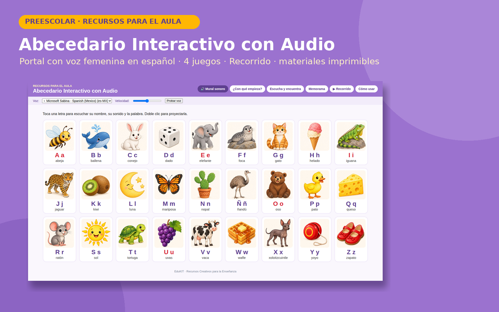 Abecedario Interactivo con Audio para Preescolar y Primaria | 27 Letras con Voz, Juegos Educativos y Portal Interactivo 2 Abecedario Interactivo con Audio para Preescolar y Primaria | 27 Letras con Voz, Juegos Educativos y Portal Interactivo - Imagen 2
