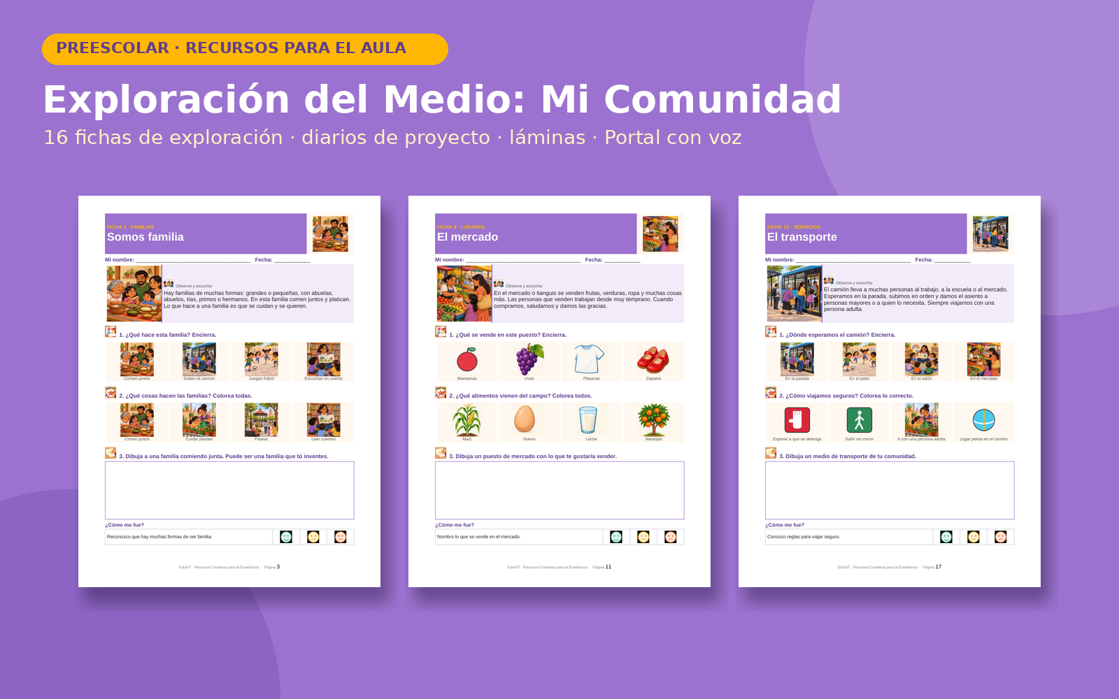 Exploración del Medio: Mi Comunidad para Preescolar | 45 Recursos Imprimibles, 10 Sesiones y Portal Interactivo 2 Exploración del Medio: Mi Comunidad para Preescolar | 45 Recursos Imprimibles, 10 Sesiones y Portal Interactivo - Imagen 2