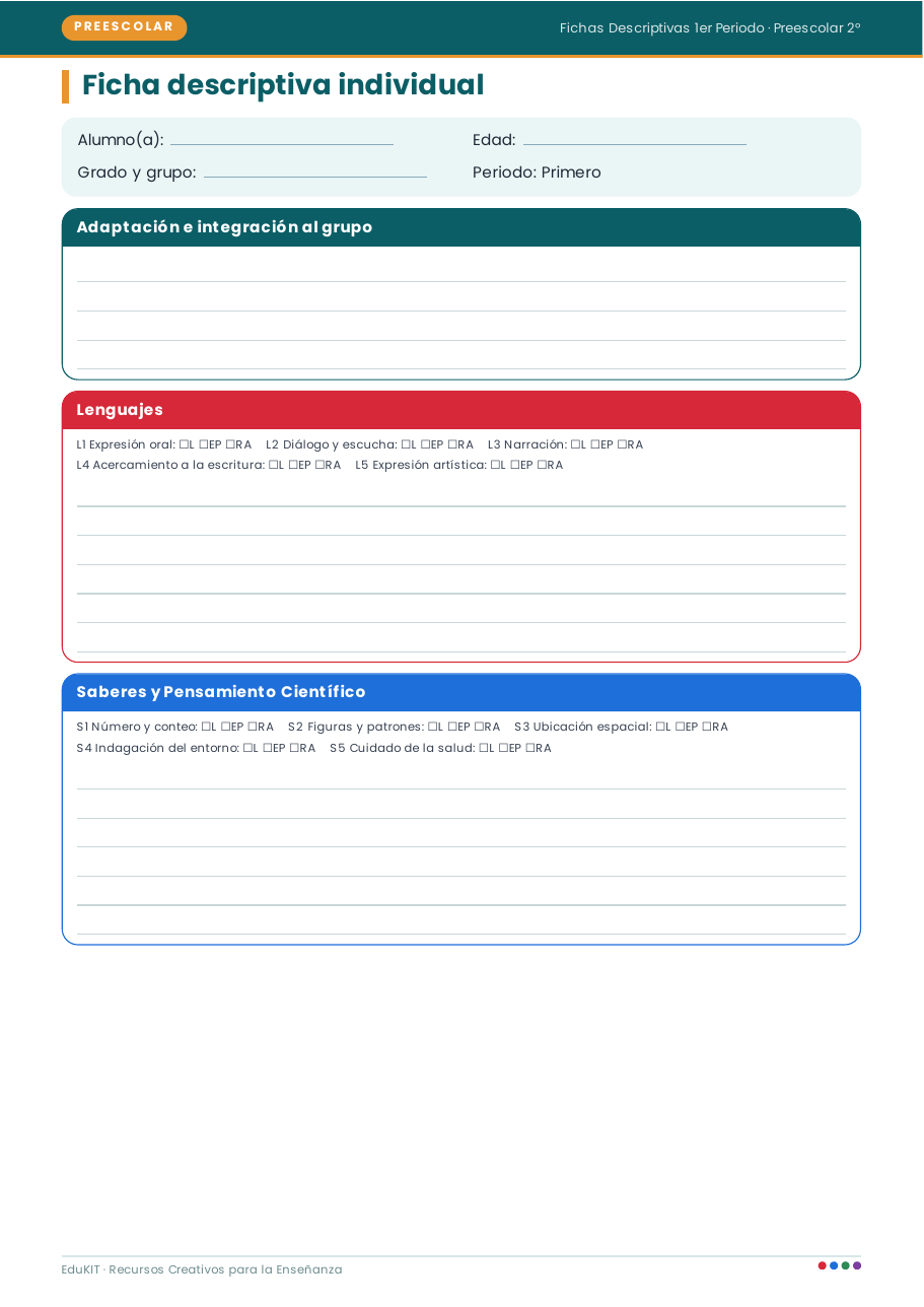 EduKIT Fichas Descriptivas 1er Periodo Preescolar 2° | Evaluación Formativa 3 EduKIT Fichas Descriptivas 1er Periodo Preescolar 2° | Evaluación Formativa - Imagen 3