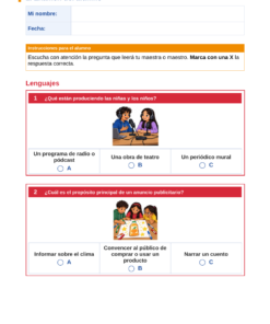 EduKIT Examen 1er Trimestre Primaria 6° | Evaluación Ilustrada y Recursos Digitales 9 Ficha de trabajo en español para primaria sobre los medios de comunicación y la publicidad, ilustrada con niños caricaturizados y con espacios para escribir el nombre y la fecha.