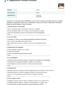 EduKIT Uso Responsable del Celular en Bachillerato | Reglamento, Consulta, Protocolos y Portal 9 Hoja de normas para el uso de teléfonos móviles en clase, con casillas, campos para rellenar y normas según la situación y la finalidad educativa.