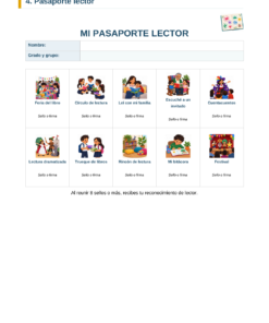 EduKIT Semana de la Lectura en mi Escuela | Actividades para Preescolar, Primaria y Secundaria 9 Hoja de registro «Mi Pasaporte Lector» con diez espacios para sellos o firmas correspondientes a actividades de lectura.