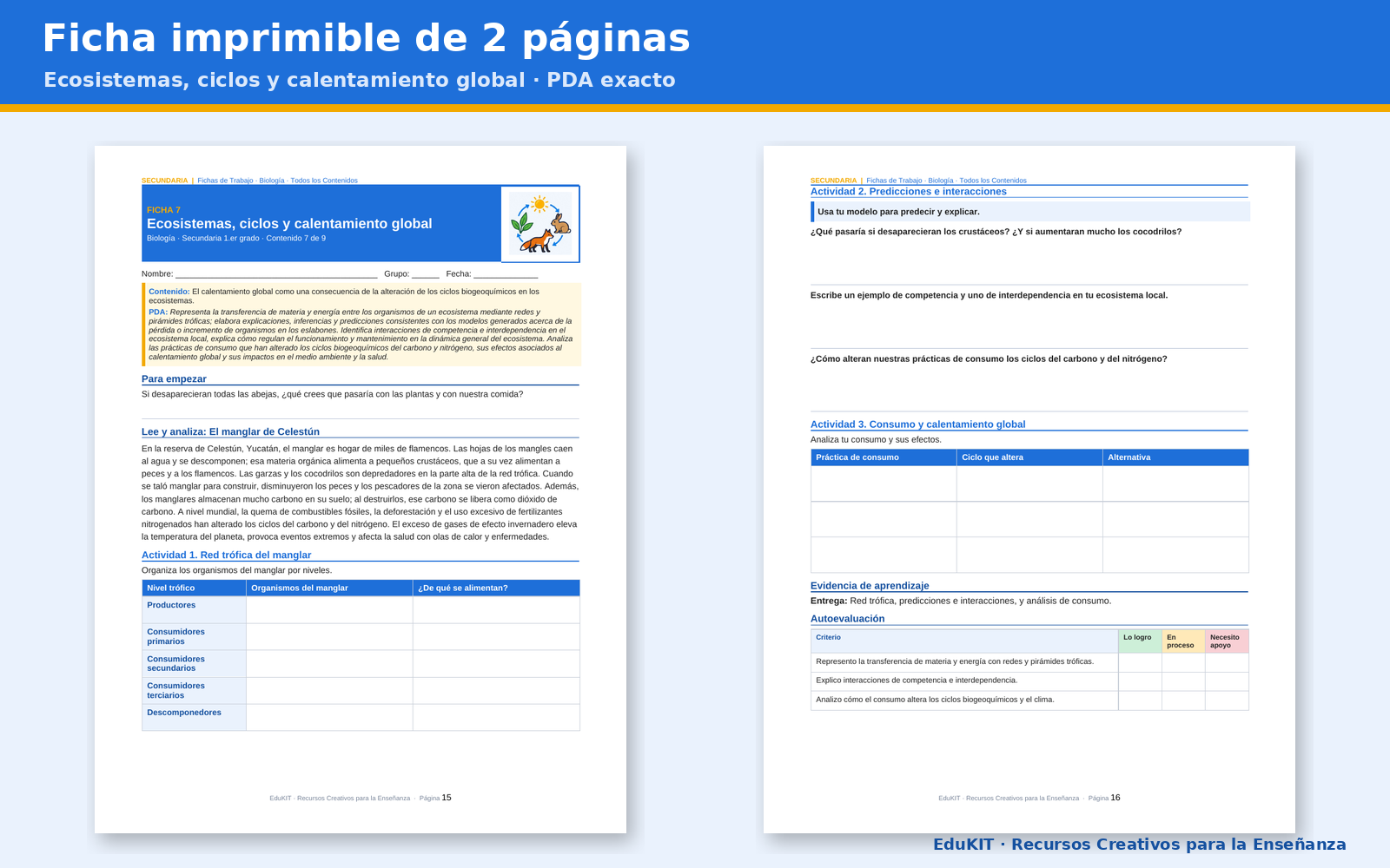 EduKIT Fichas de Trabajo de Biología para Secundaria 1.er Grado | 9 Fichas, Rúbricas y los 9 Contenidos 3 EduKIT Fichas de Trabajo de Biología para Secundaria 1.er Grado | 9 Fichas, Rúbricas y los 9 Contenidos - Imagen 3