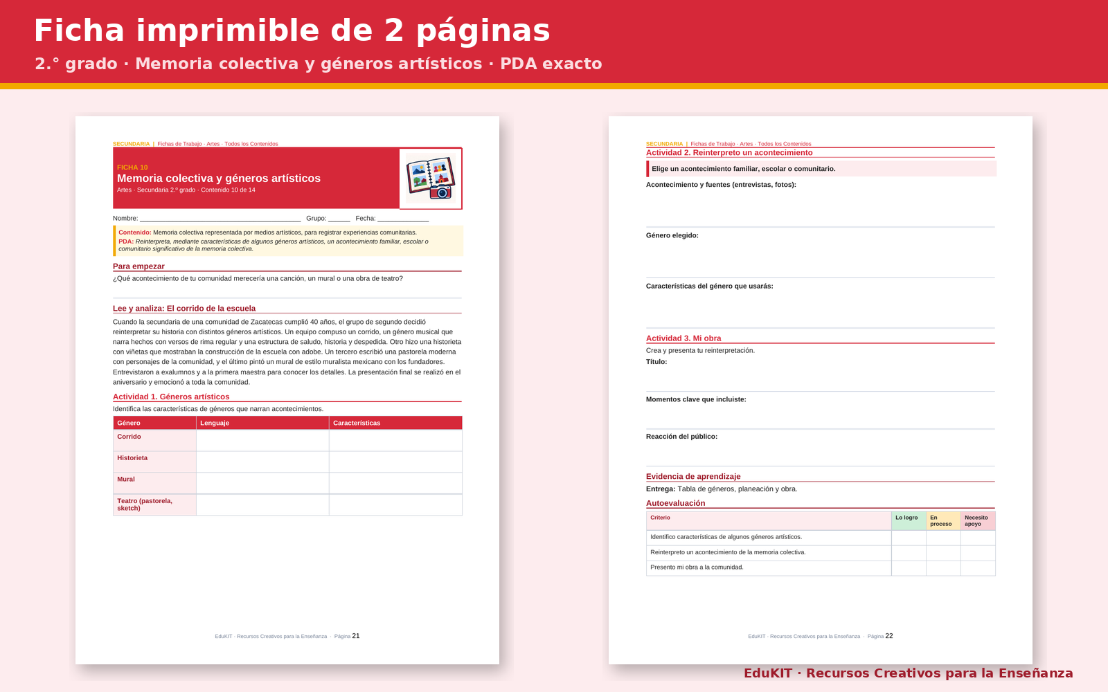 Fichas de Trabajo de Artes para Secundaria 1.°, 2.° y 3.° | 42 Fichas, Rúbricas y los 14 Contenidos 3 Fichas de Trabajo de Artes para Secundaria 1.°, 2.° y 3.° | 42 Fichas, Rúbricas y los 14 Contenidos - Imagen 3