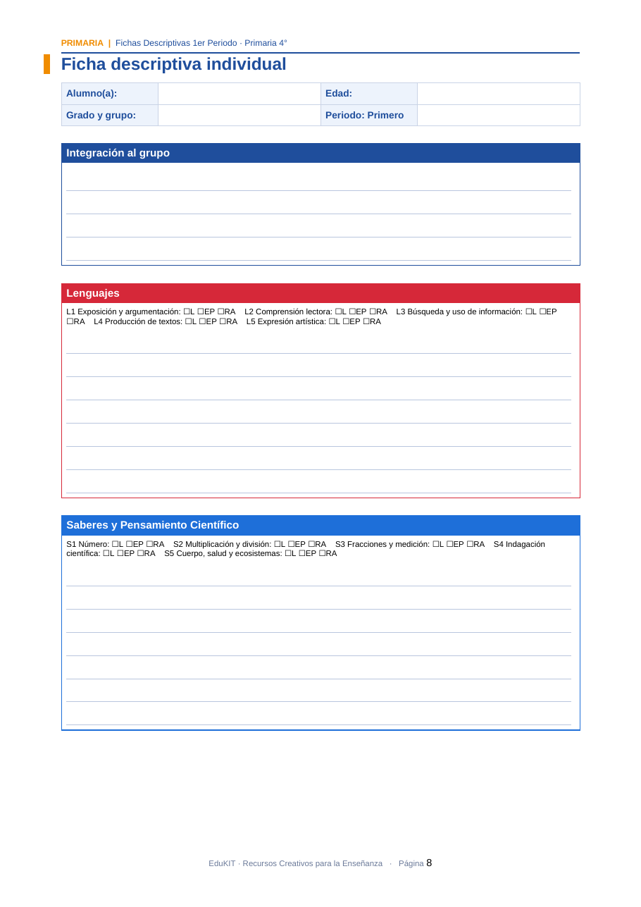 EduKIT Fichas Descriptivas 1er Periodo · 4° Primaria | Evaluación Formativa 3 EduKIT Fichas Descriptivas 1er Periodo · 4° Primaria | Evaluación Formativa - Imagen 3