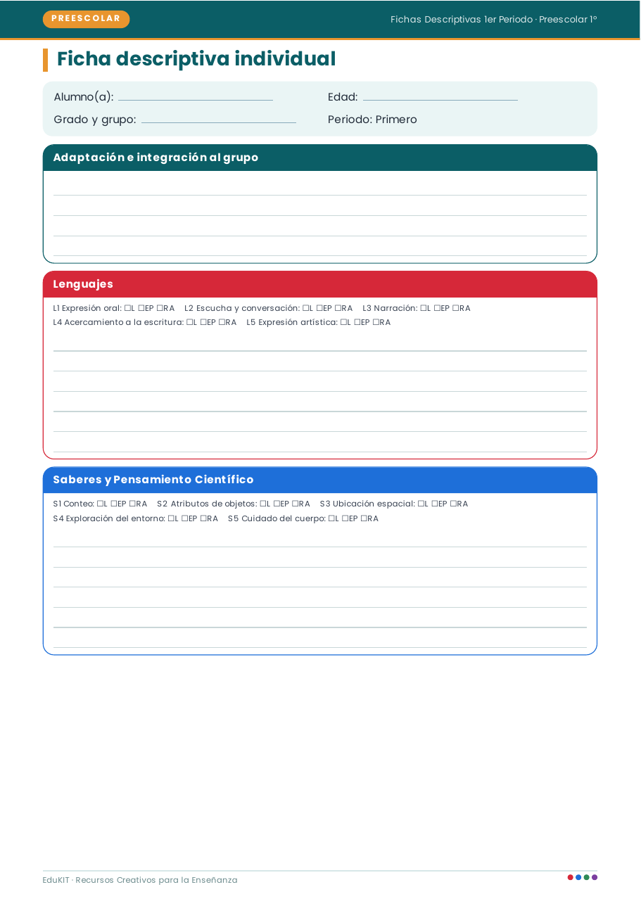 EduKIT Fichas Descriptivas 1er Periodo Preescolar 1° | Recursos Creativos para la Enseñanza 3 EduKIT Fichas Descriptivas 1er Periodo Preescolar 1° | Recursos Creativos para la Enseñanza - Imagen 3