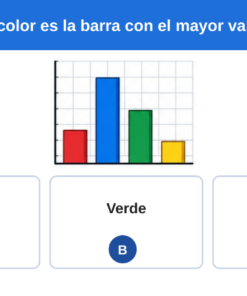 Examen 1er Trimestre Primaria 5° | Evaluación Ilustrada y Recursos Digitales 10 Gráfico de barras azul, roja, verde y amarilla; pregunta cuál es la más alta. Opciones: Roja, Verde, Azul.
