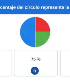 EduKIT Examen 1er Trimestre Primaria 6° | Evaluación Ilustrada y Recursos Digitales 10 Gráfico circular con una sección azul y una pregunta sobre su porcentaje; opciones: 25 %, 75 % o 50 %.