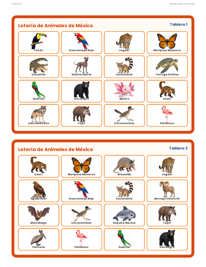 EduKIT Lotería de Animales de México para Primaria | 32 Animales, 20 Tableros y Portal Interactivo 4 EduKIT Lotería de Animales de México para Primaria | 32 Animales, 20 Tableros y Portal Interactivo - Imagen 4