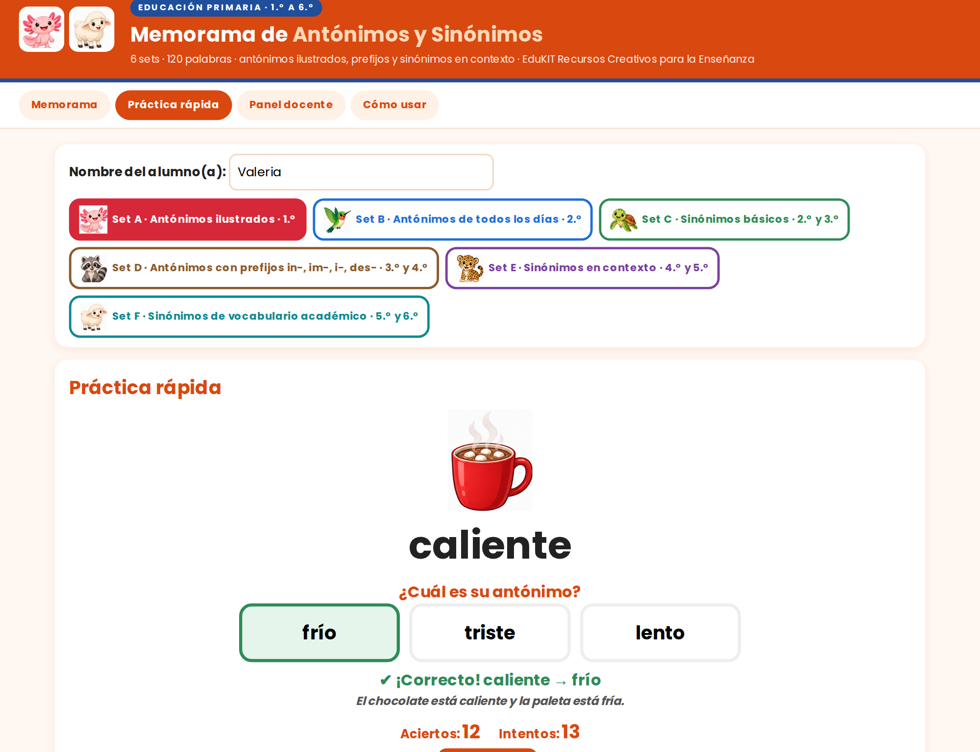 EduKIT Memorama de Antónimos y Sinónimos para Primaria | 120 Tarjetas, 6 Sets y Portal con Audio 4 EduKIT Memorama de Antónimos y Sinónimos para Primaria | 120 Tarjetas, 6 Sets y Portal con Audio - Imagen 4