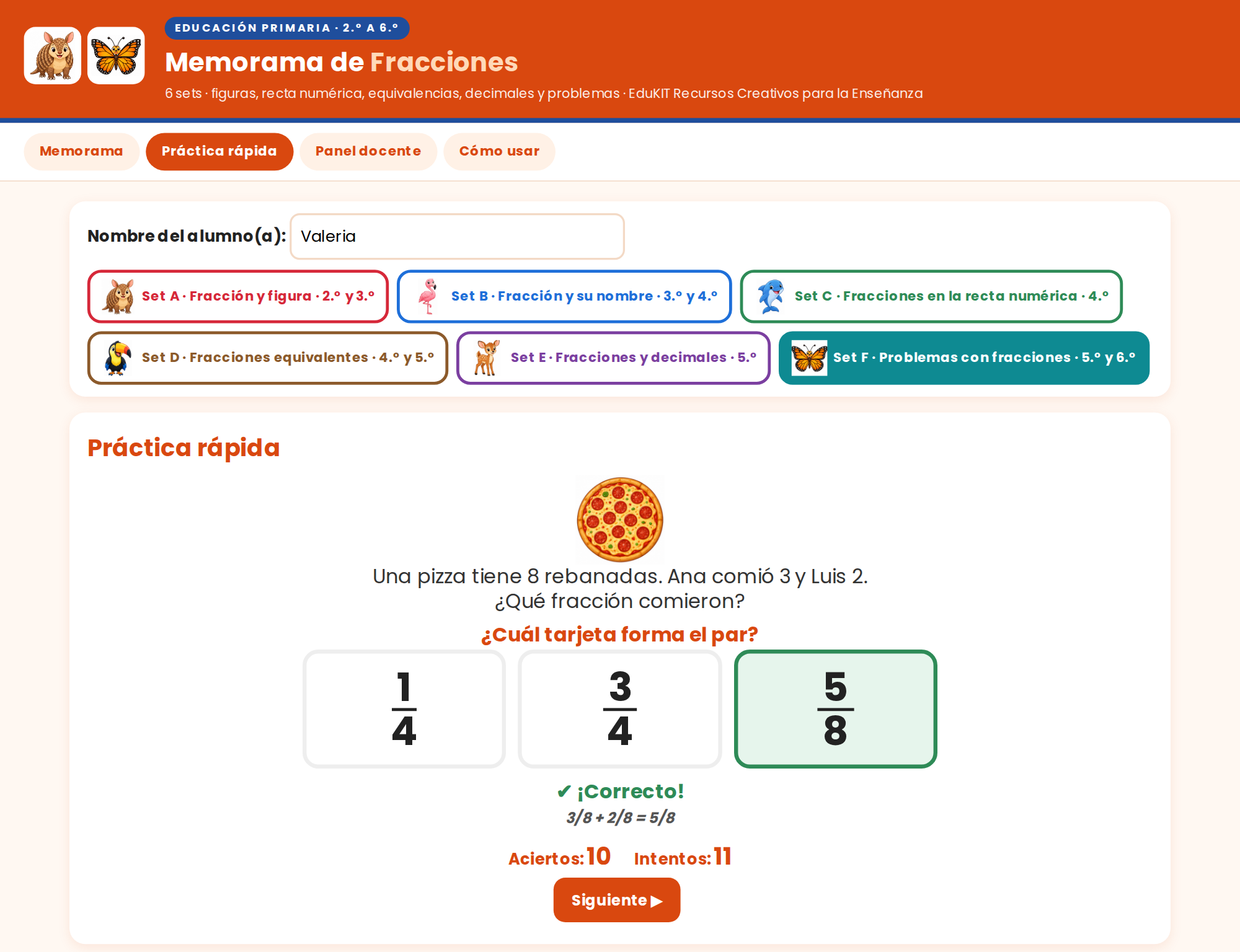 EduKIT Memorama de Fracciones para Primaria | 120 Tarjetas, 6 Sets y Portal Digital con Audio 4 EduKIT Memorama de Fracciones para Primaria | 120 Tarjetas, 6 Sets y Portal Digital con Audio - Imagen 4