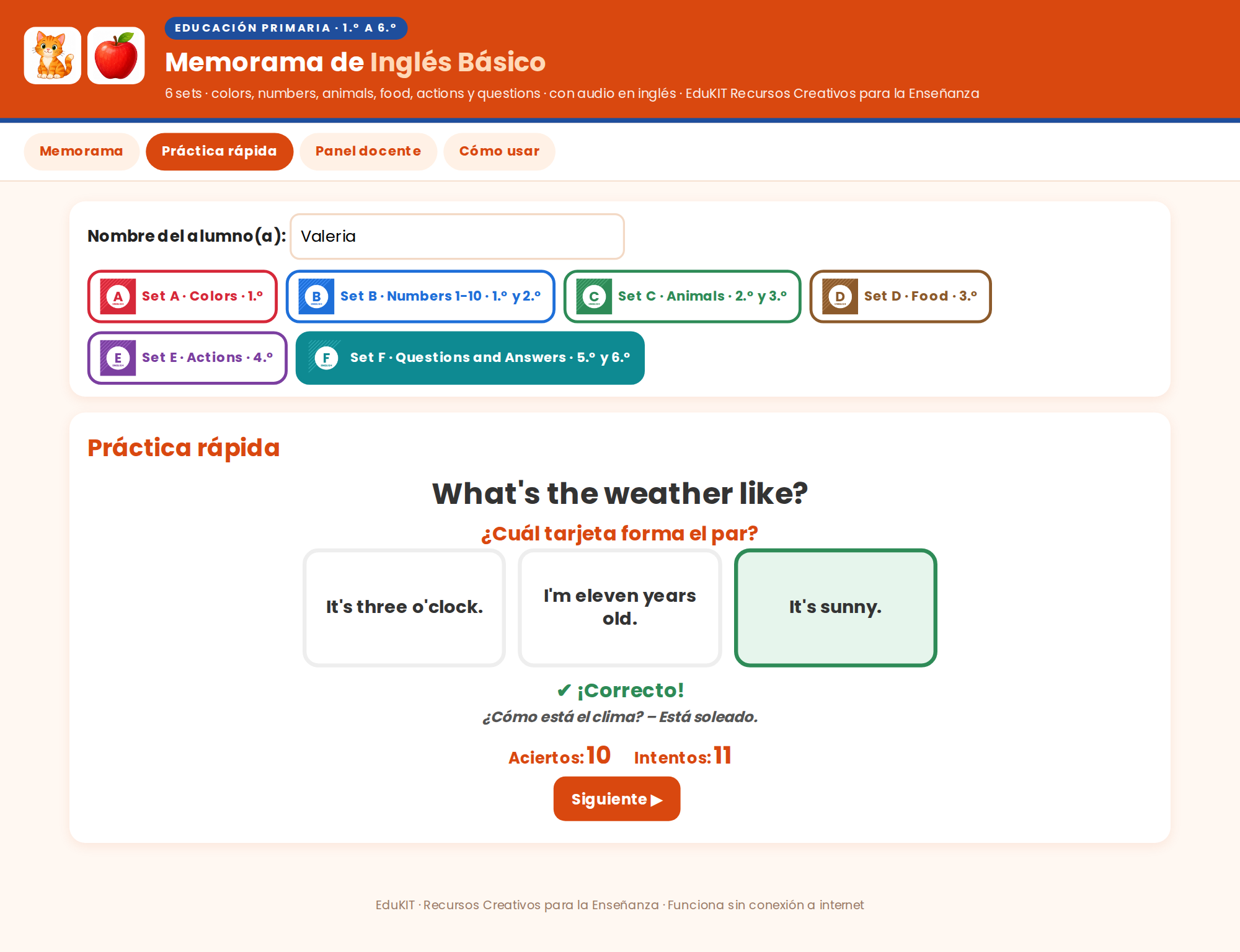 EduKIT Memorama de Inglés Básico para Primaria | 120 Tarjetas, 6 Sets y Portal con Audio en Inglés 4 EduKIT Memorama de Inglés Básico para Primaria | 120 Tarjetas, 6 Sets y Portal con Audio en Inglés - Imagen 4