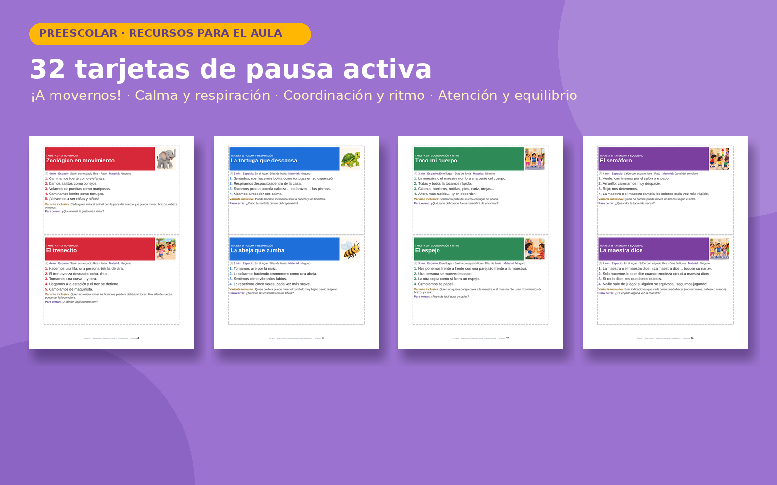 Pausas Activas y Juegos de Patio para Preescolar | 32 Tarjetas, 24 Juegos, Rutinas y Portal Interactivo 4 Pausas Activas y Juegos de Patio para Preescolar | 32 Tarjetas, 24 Juegos, Rutinas y Portal Interactivo - Imagen 4