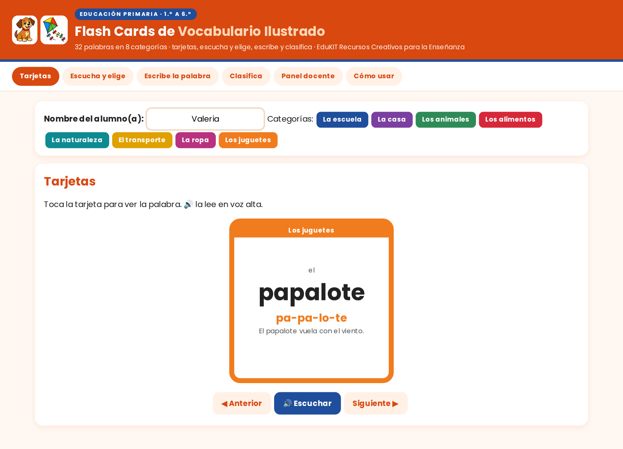 EduKIT Flash Cards de Vocabulario Ilustrado para Primaria | 32 Palabras, 72 Tarjetas y Portal con Audio 5 EduKIT Flash Cards de Vocabulario Ilustrado para Primaria | 32 Palabras, 72 Tarjetas y Portal con Audio - Imagen 5
