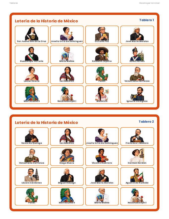 EduKIT Lotería de Personajes de la Historia de México para Primaria | 32 Personajes, 20 Tableros y Portal Interactivo 5 EduKIT Lotería de Personajes de la Historia de México para Primaria | 32 Personajes, 20 Tableros y Portal Interactivo - Imagen 5