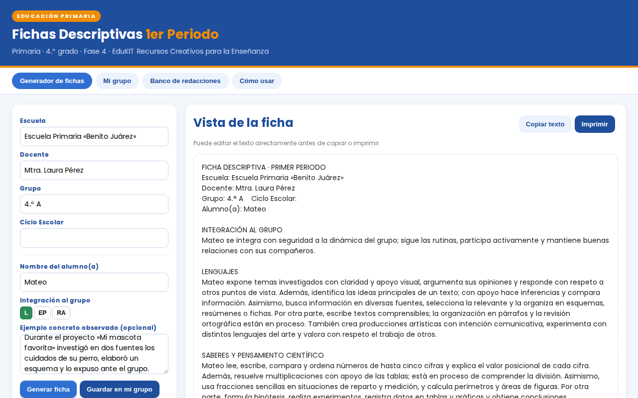 EduKIT Fichas Descriptivas 1er Periodo · 4° Primaria | Evaluación Formativa 5 EduKIT Fichas Descriptivas 1er Periodo · 4° Primaria | Evaluación Formativa - Imagen 5
