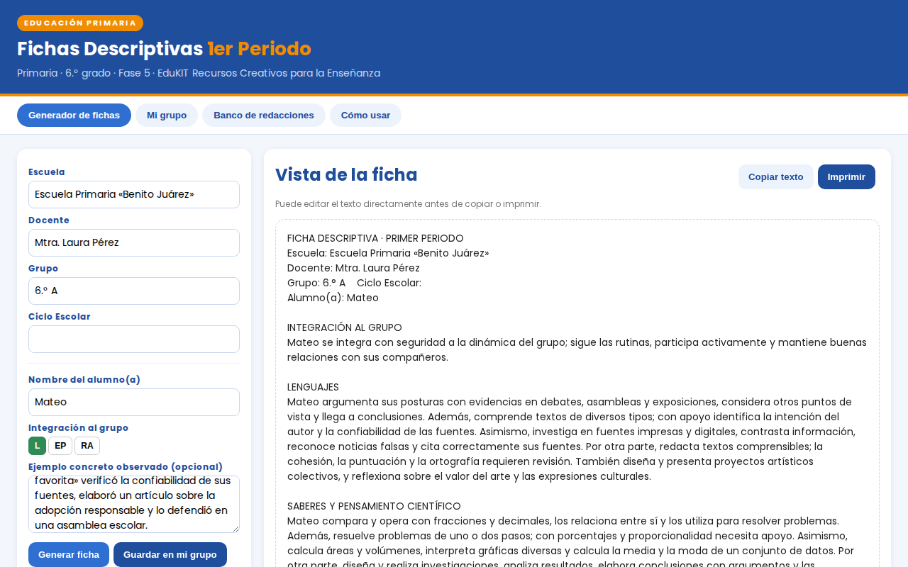 EduKIT Fichas Descriptivas 1er Periodo · 6° Primaria | Evaluación Formativa 5 EduKIT Fichas Descriptivas 1er Periodo · 6° Primaria | Evaluación Formativa - Imagen 5