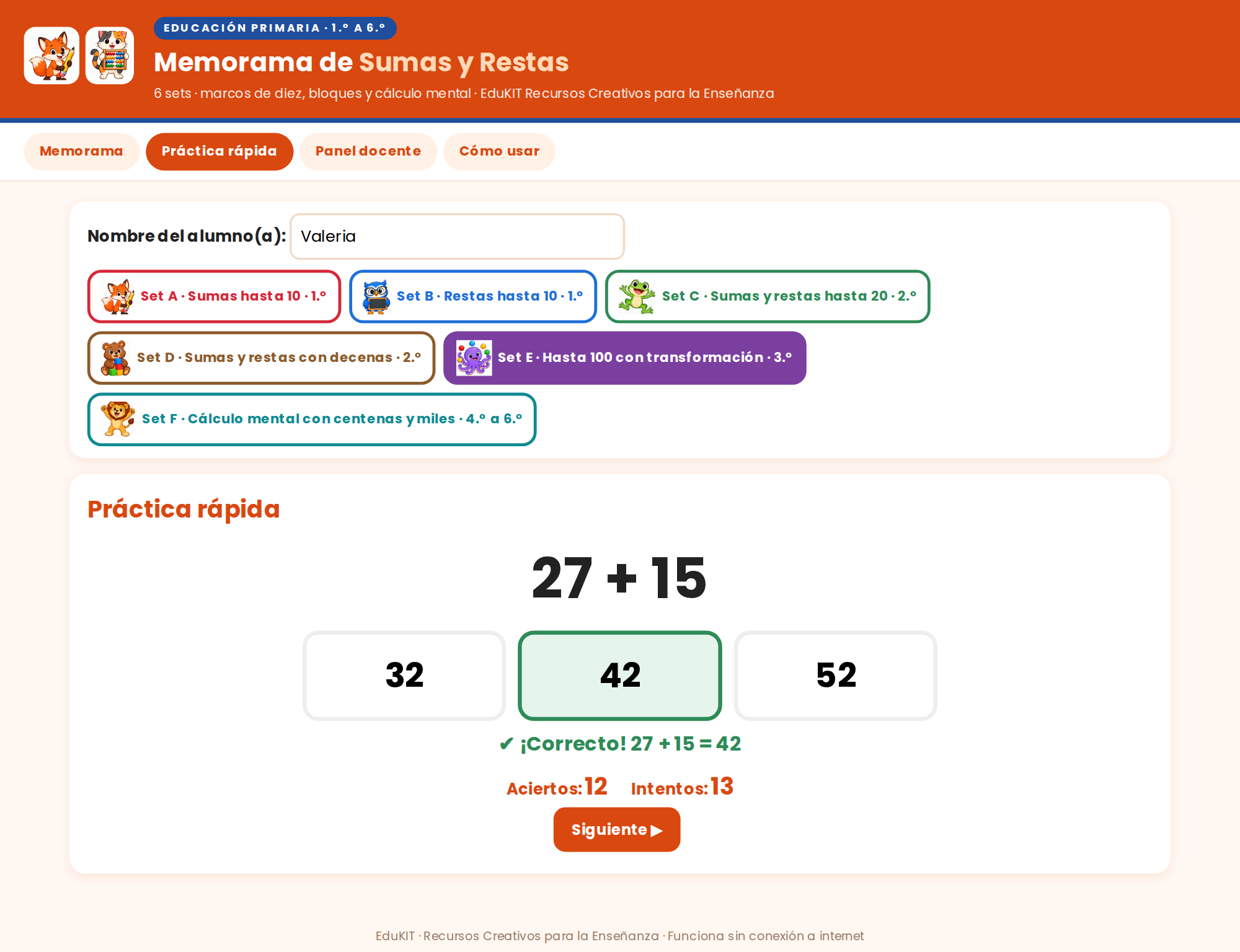 EduKIT Memorama de Sumas y Restas para Primaria | 120 Tarjetas, 6 Sets y Portal Interactivo 7 EduKIT Memorama de Sumas y Restas para Primaria | 120 Tarjetas, 6 Sets y Portal Interactivo - Imagen 7