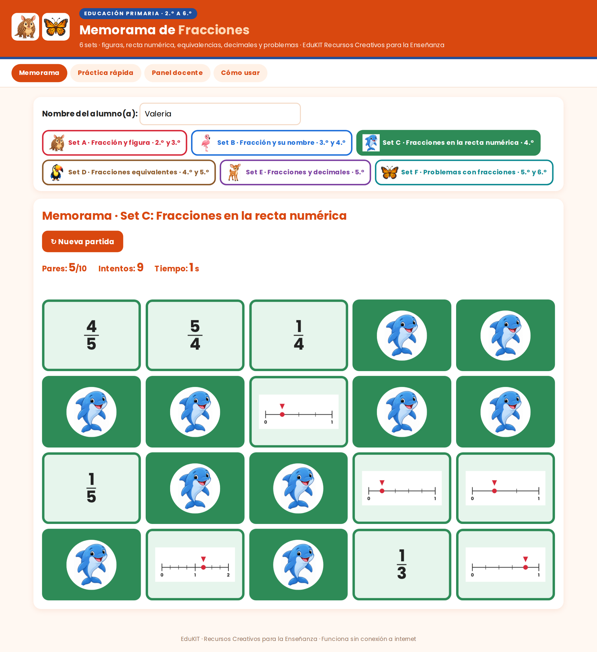 EduKIT Memorama de Fracciones para Primaria | 120 Tarjetas, 6 Sets y Portal Digital con Audio 7 EduKIT Memorama de Fracciones para Primaria | 120 Tarjetas, 6 Sets y Portal Digital con Audio - Imagen 7