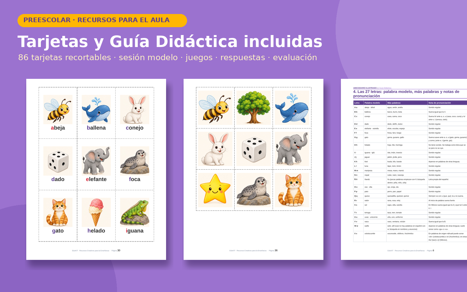 Abecedario Ilustrado para Preescolar y Primaria | 27 Carteles, 86 Tarjetas, 27 Fichas y 6 Juegos de Sonido Inicial 7 Abecedario Ilustrado para Preescolar y Primaria | 27 Carteles, 86 Tarjetas, 27 Fichas y 6 Juegos de Sonido Inicial - Imagen 7